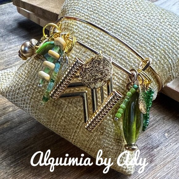 Charm adorned gold statement bracelet - Picture 1 of 6